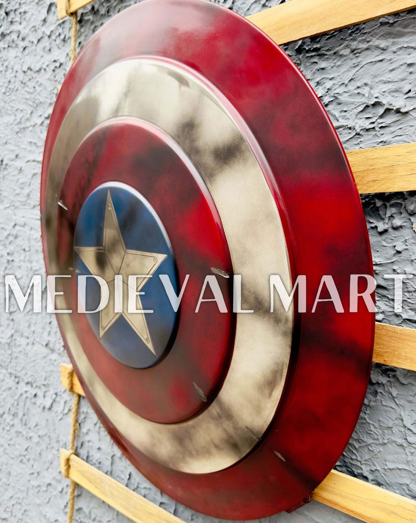 MEDIEVALMART Marvel Legend Bouclier Captain America Finition Dégâts de Bataille Réplique de Prop Marvel