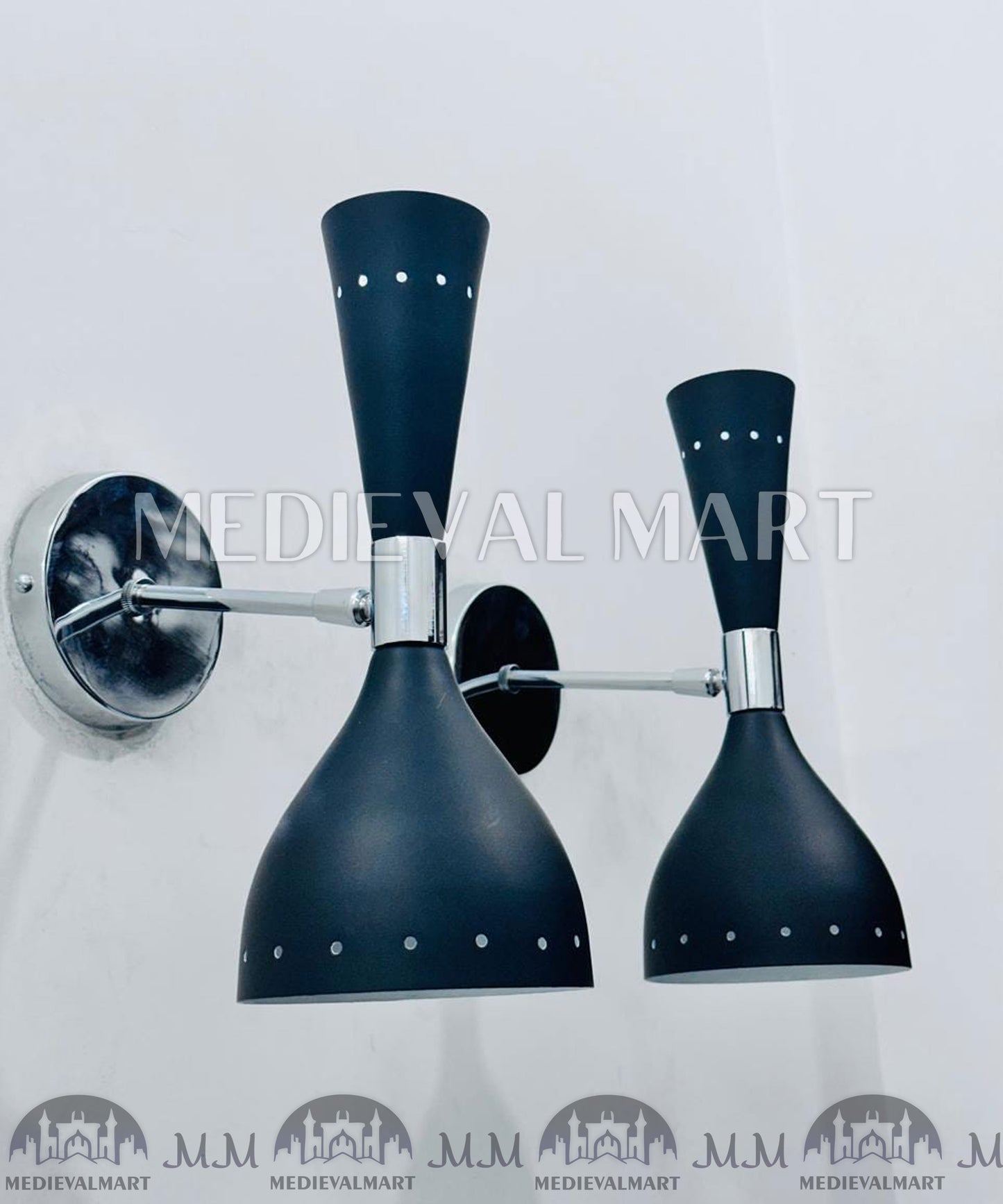 MEDIEVALMART Mid Century Diabolo Wall Sconce Pair: Modern Italian Black Wall Lights