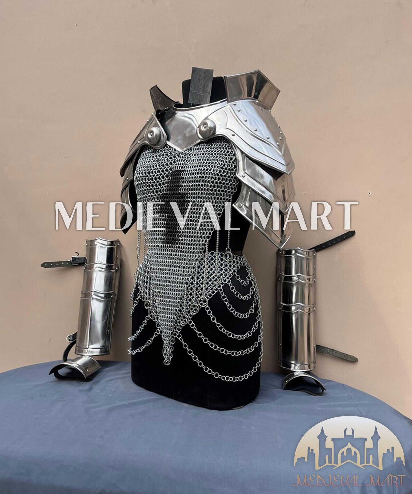 MEDIEVALMART (Isolara Dragonplate) Women’s Armor W/H Silver (Dragonfang) Jesus Chainmail + Arms Armor