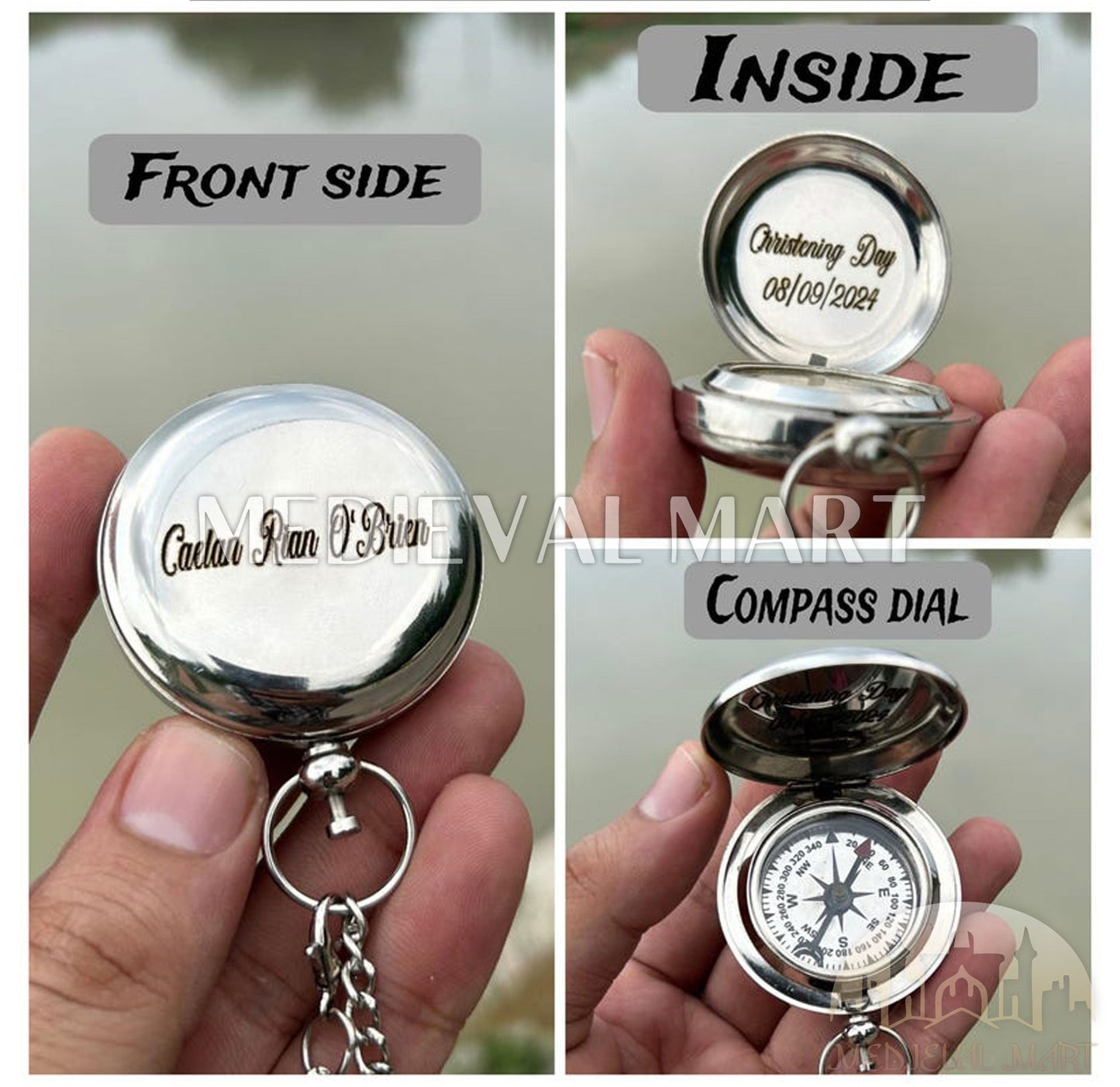MEDIEVALMART Engraved Minimalist Marine Pocket Cute Compass Chrome Finish W/H Gen-2 Wooden Case | Gift For Her