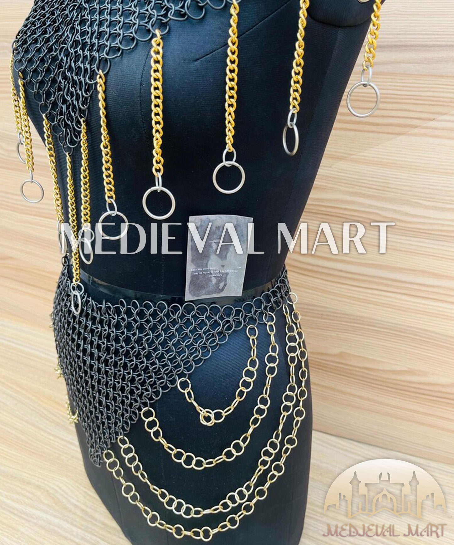 Armadura de cota de malla negra (caballero de sable) para mujer MEDIEVALMART con falda