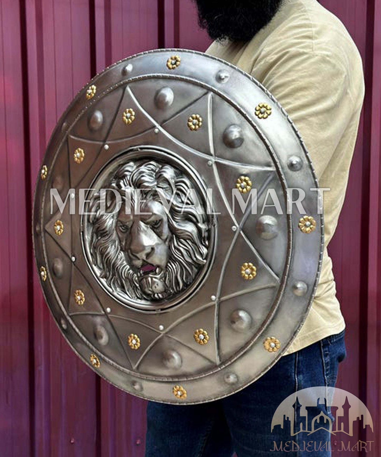 MEDIEVALMART Medieval Spartan Exclusive Lion Face Shield Antique Finish | Gift for Dad