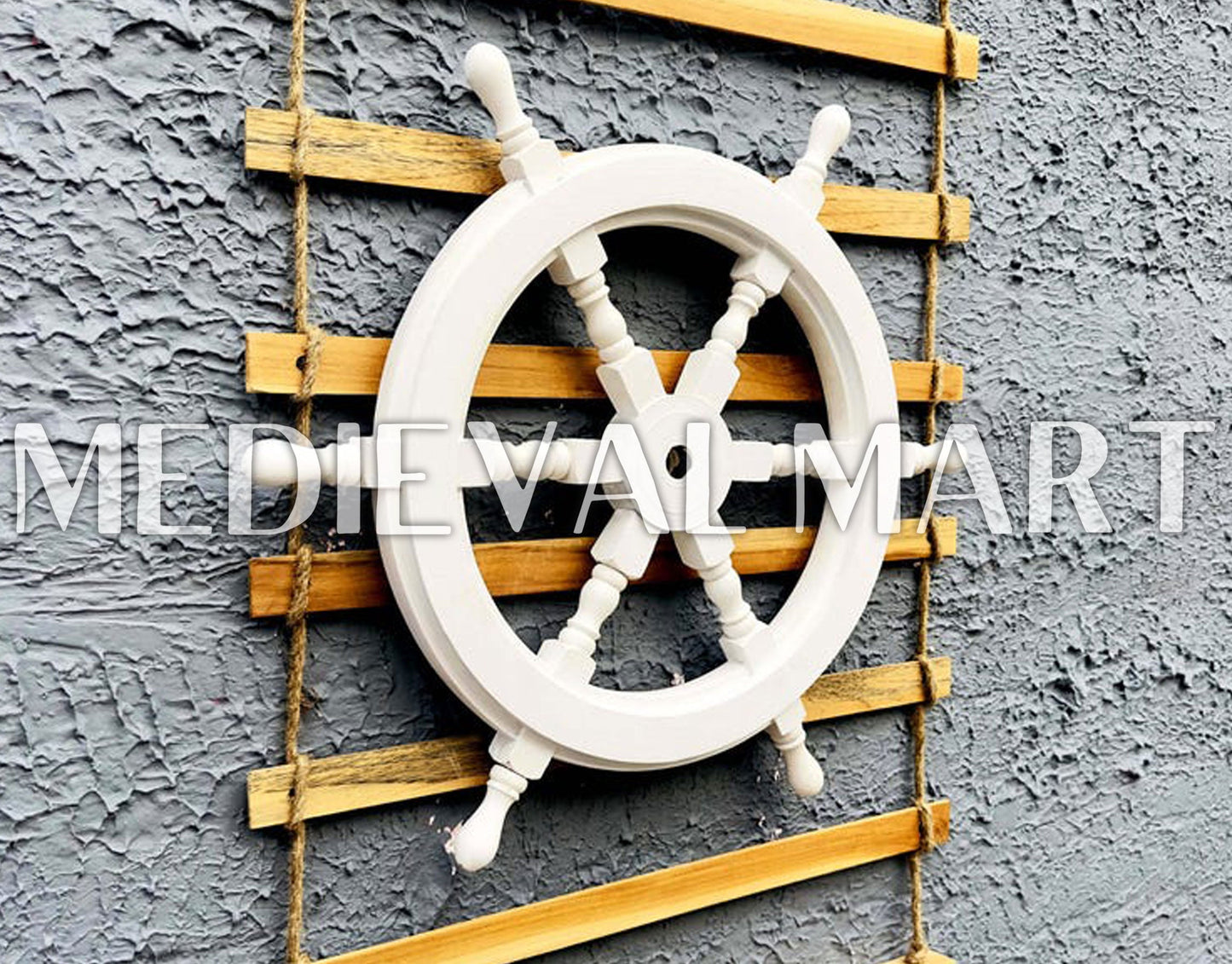 MEDIEVALMART Nautical Ship Wheel White Finish - Personal Engraving Marine Wall Decor