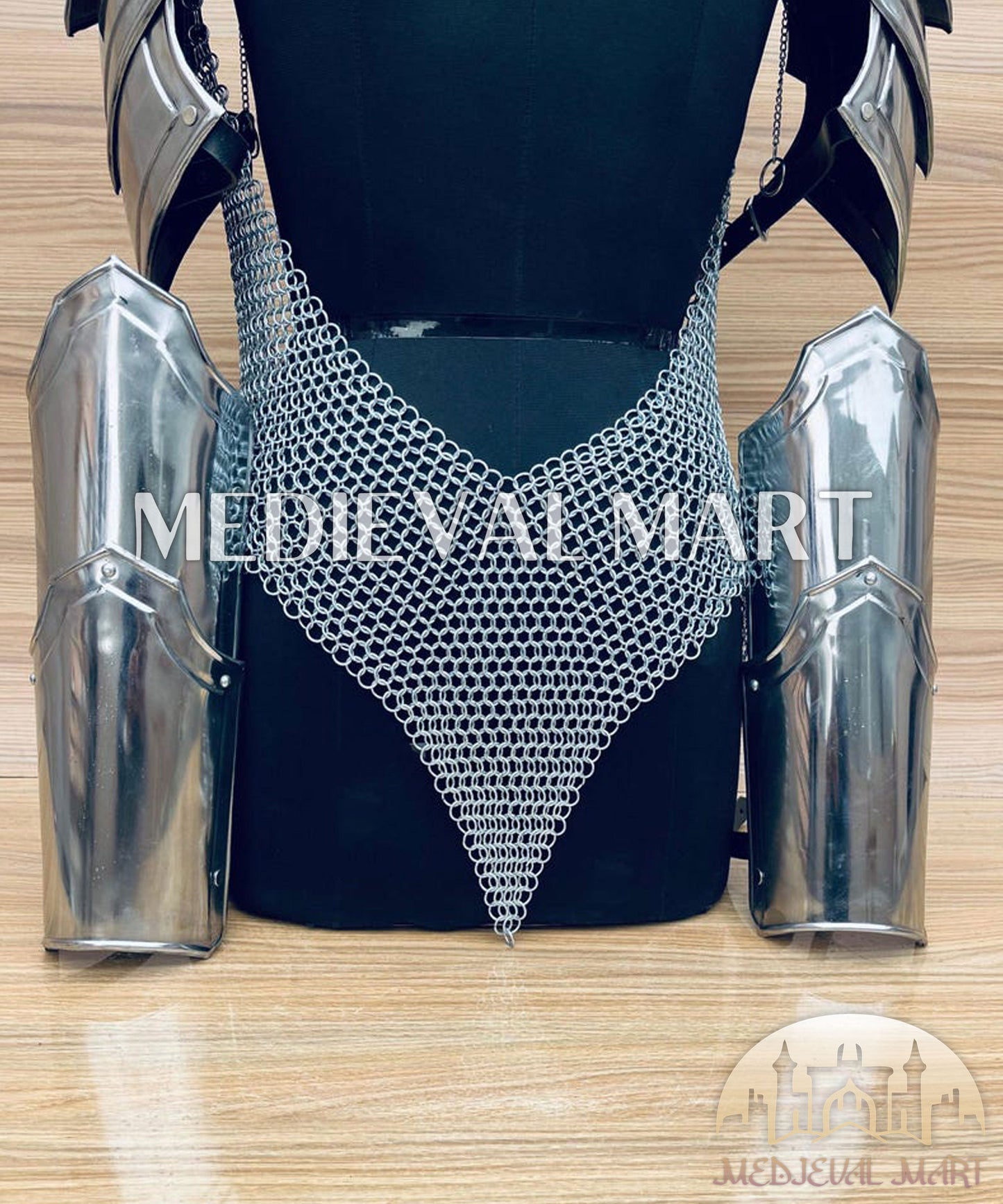 MEDIEVALMART (Isolara Dragonplate) Women’s Armor W/H (Sable Knight) Chainmail + Arms Armor
