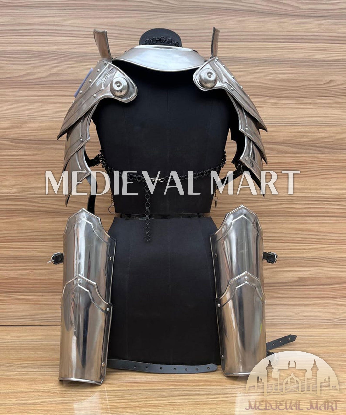 MEDIEVALMART (Isolara Dragonplate) Women’s Armor W/H Black (DragonFang) Chainmail + Arms Armor