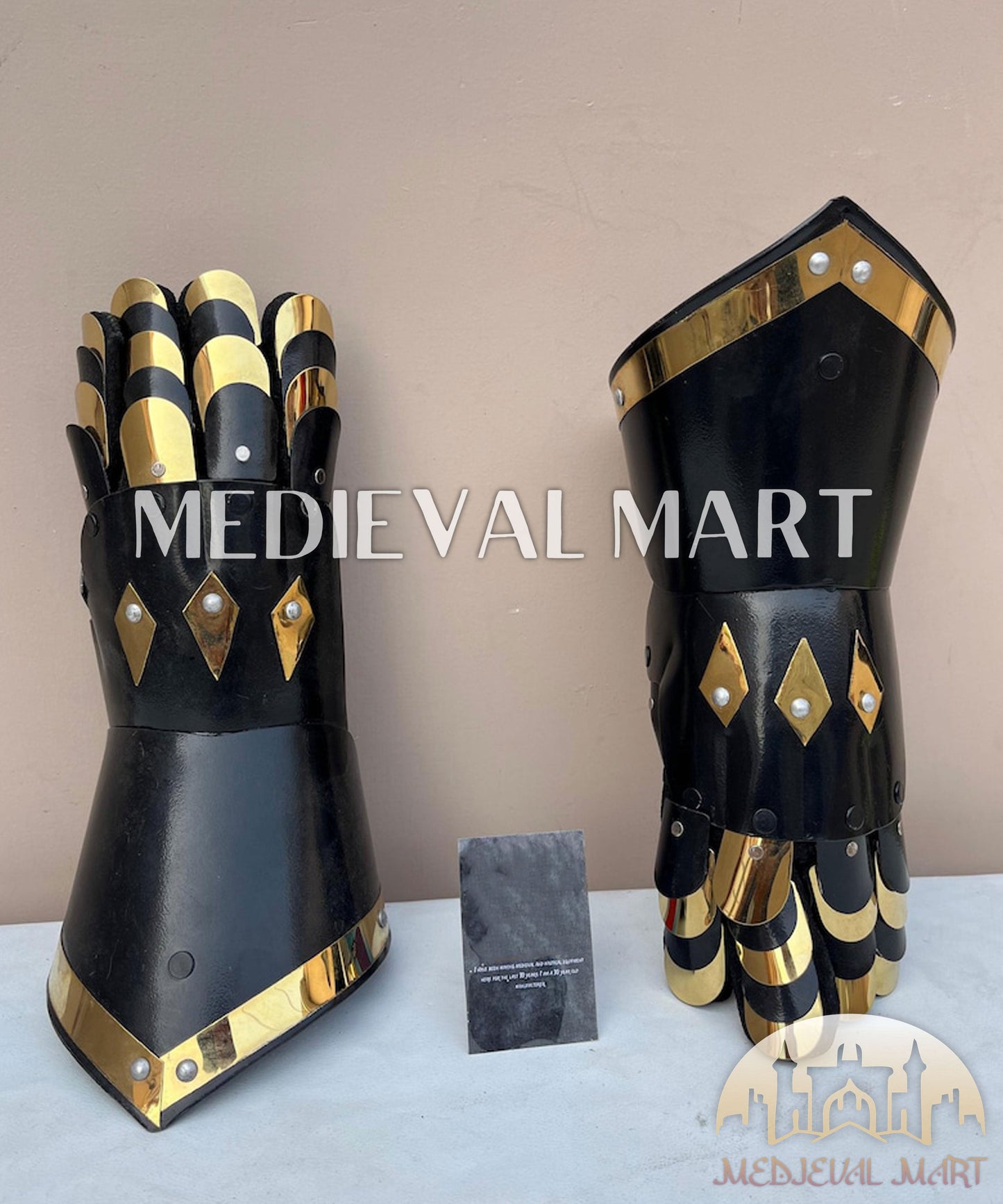 MEDIEVALMART LOTR Witcher Sauron-Inspired Exclusive Black Gauntlet Edition Set with Gold Deco - Cosplay Gloves Armor