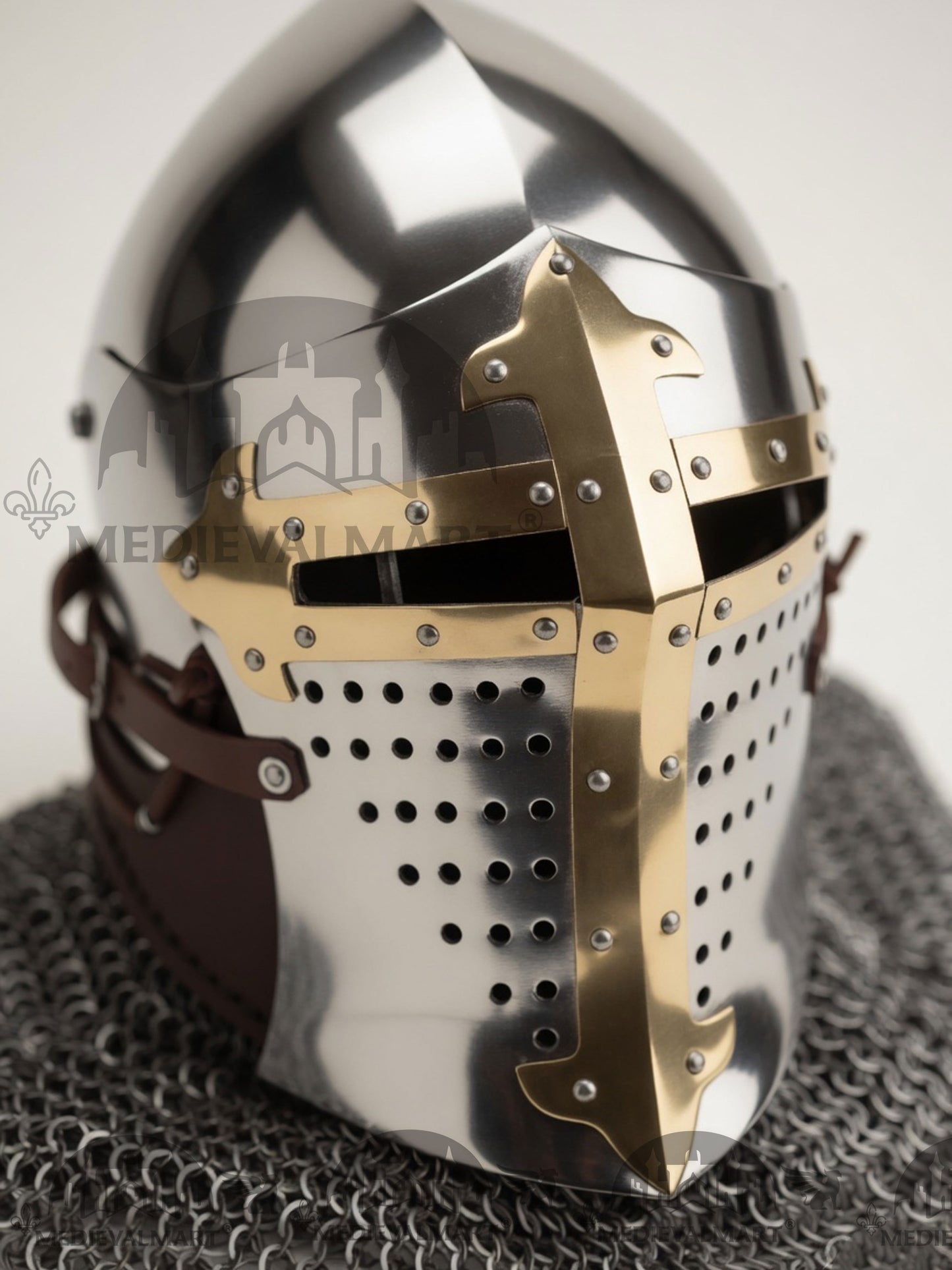 MEDIEVALMART Casque de chevalier Buhurt européen médiéval ROA avec décorations dorées