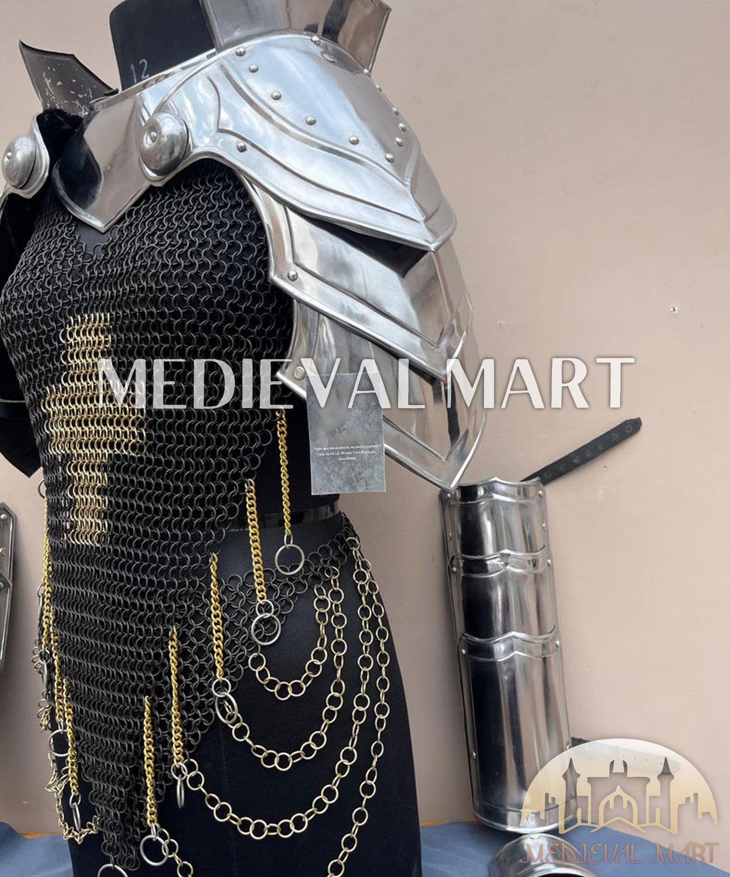 MEDIEVALMART (Isolara Dragonplate) Women’s Armor W/H Black (Dragonfang) Jesus Chainmail + Arms Armor