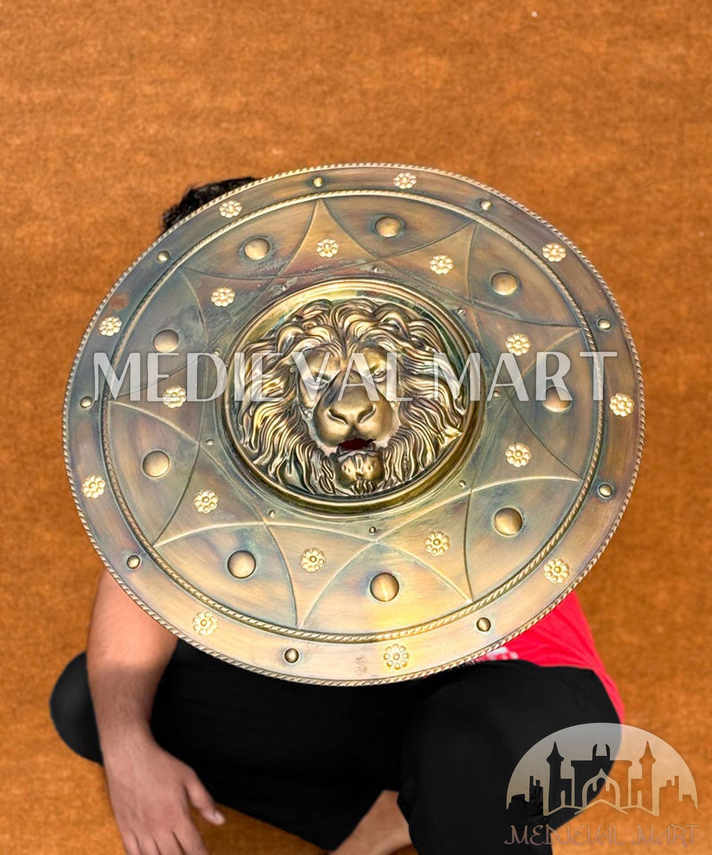 MEDIEVALMART Medieval Lion Face Spartans Shield Two Finish Brown or Silver | Gift for Dad