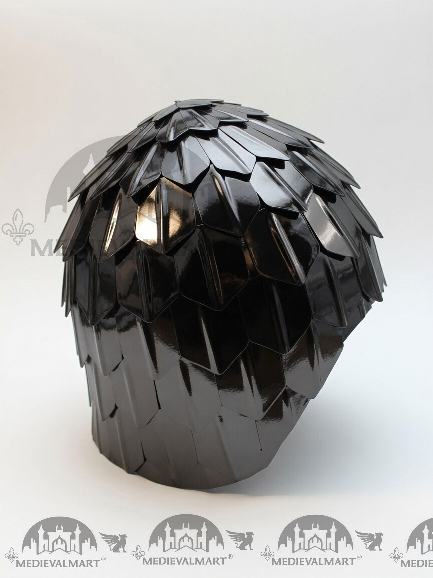 MEDIEVALMART Medieval Historical Scaled Skull Cap Helmet, Polish Black Polished Helmet / Best for Reenactment