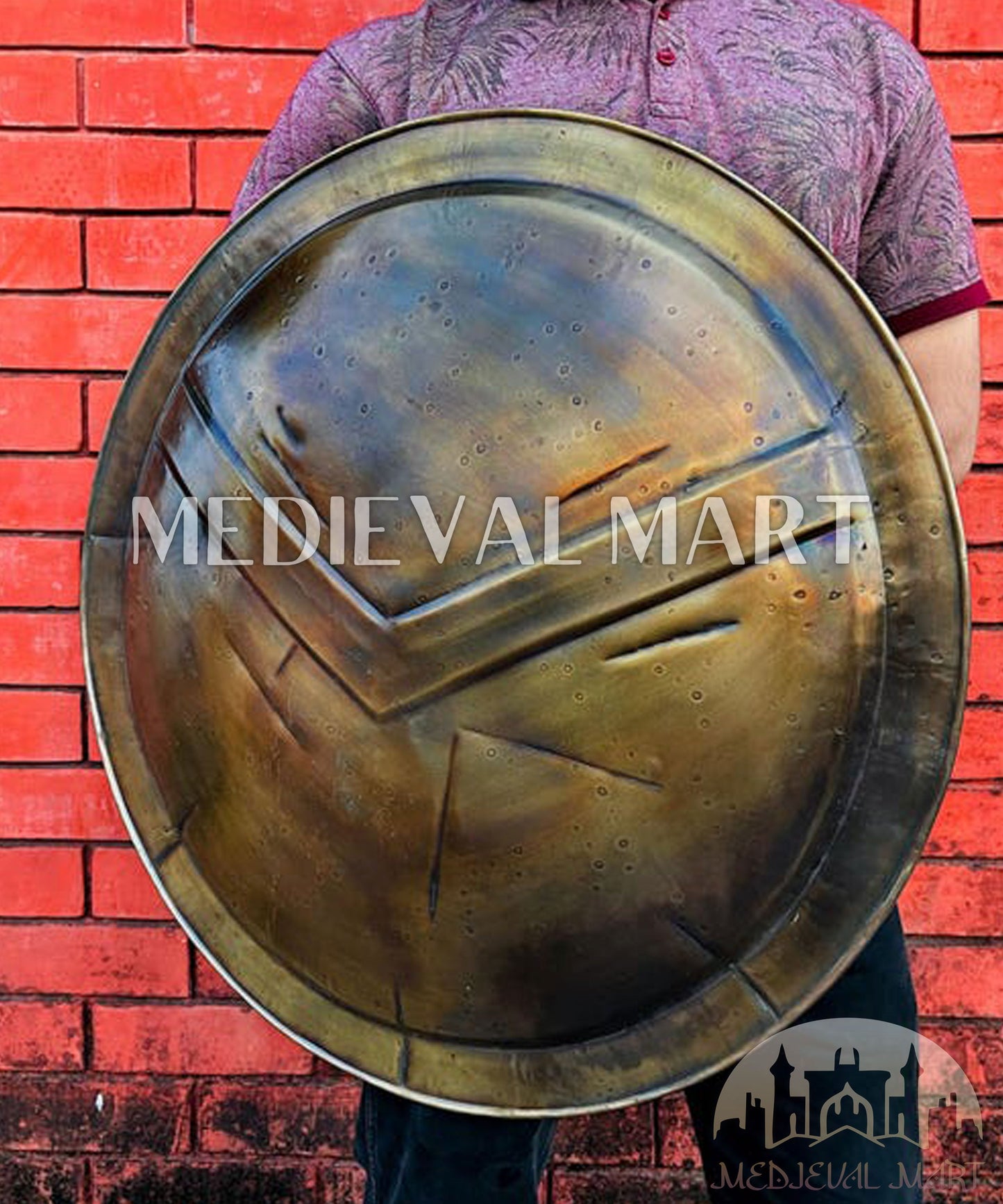 MEDIEVALMART Medieval "300 Moive" Spartan Battle Damage Shield War Finish Halloween Gift for Dad - 300 Props