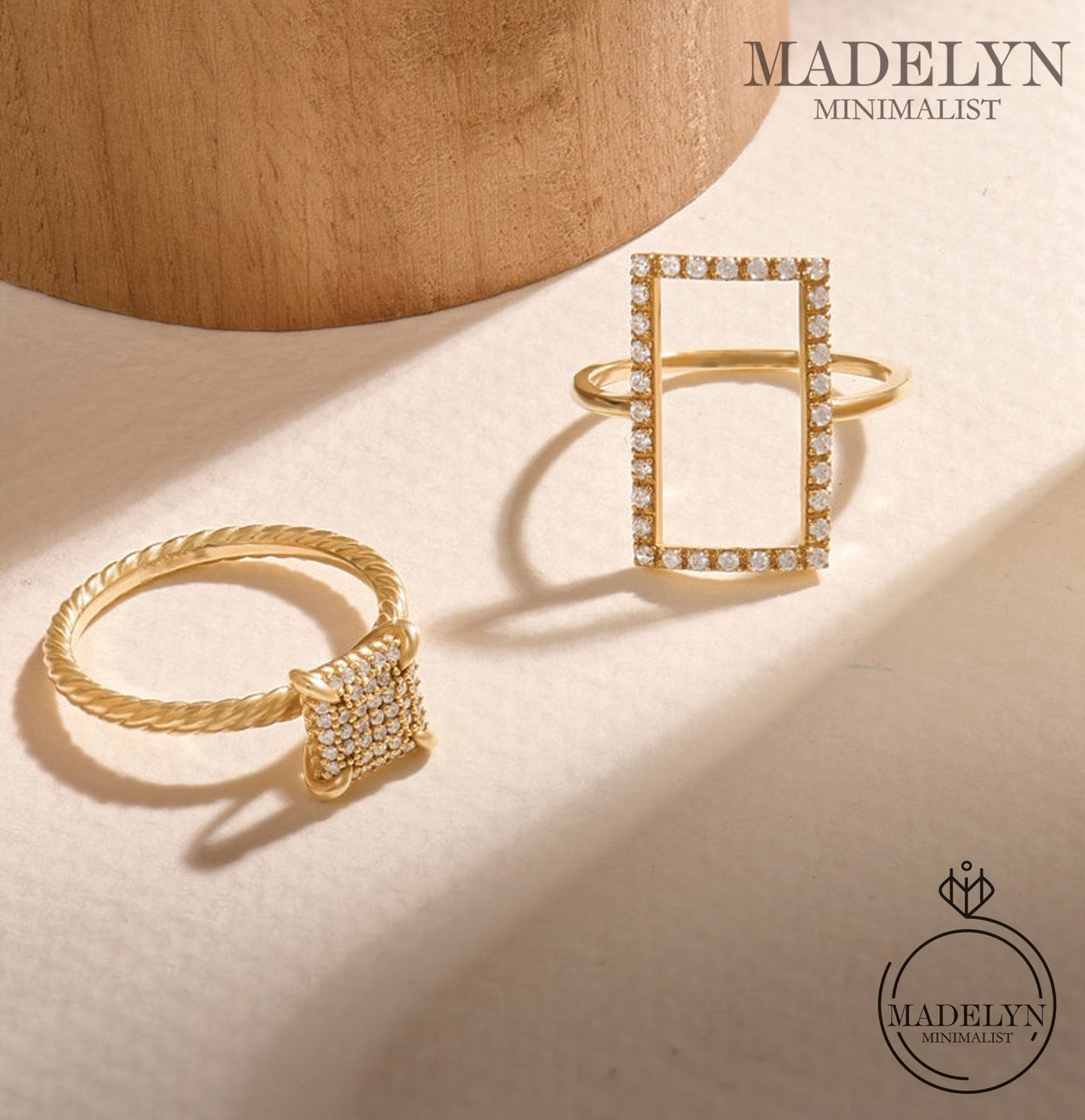 MADELYN MINIMALIST 14k Solid Gold Rectangle, Statement Ring Unique Geometric Ring for Women | Gift For Girlfriend or Her