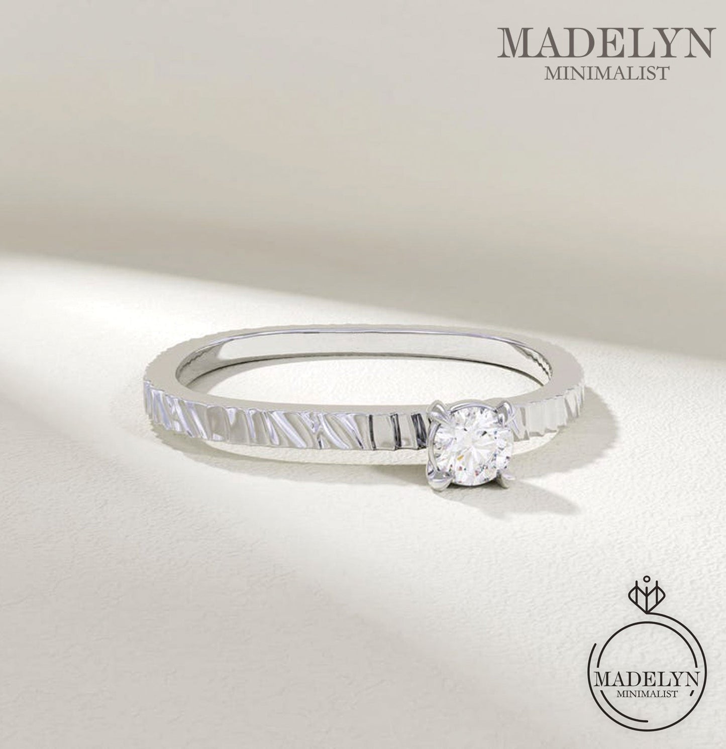 MADELYN MINIMALIST 14k Solid Gold Square Shape Diamond Modern Promise Ring for Girlfriend | Gift For Her