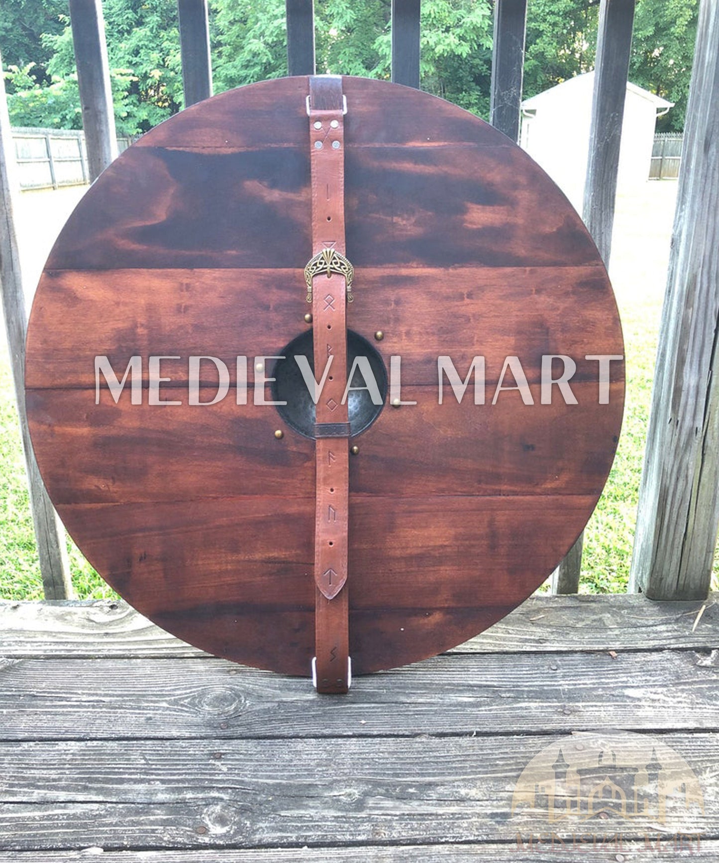 MEDIEVALMART Iconic Viking's Jarl Borg Iron Spikes Battleworn Viking Wooden Shield | Gifts For Dad