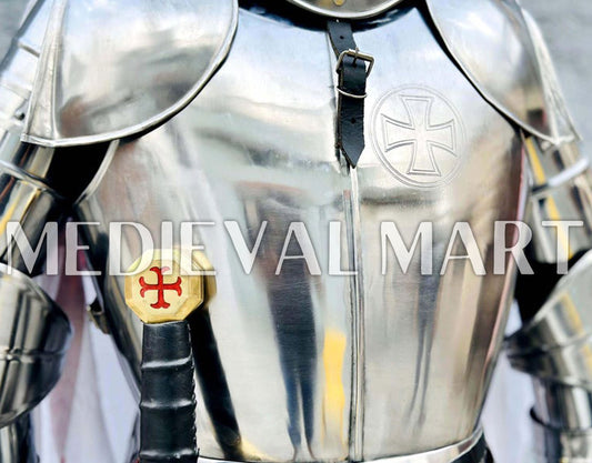 MEDIEVALMART Templar Knight Full Body Suit of Armor with stand