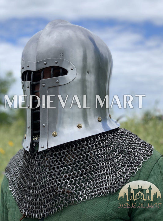 MEDIEVALMART 1500 AD Italian Barbute T shaped visor Helmet By "Gonaza Family"