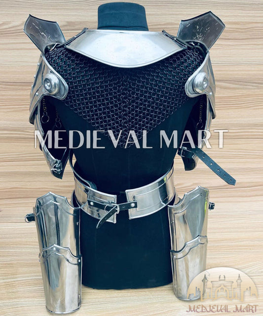 MEDIEVALMART (Isolara Dragonplate) Women’s Armor W/H Black (Sable Knight) Chainmail + Frost Belt + Arms Armor