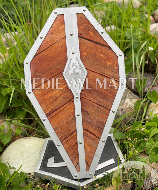 MEDIEVALMART Center Dragon Emblem Fireborn Viking Wooden Shield | Gift for Dad