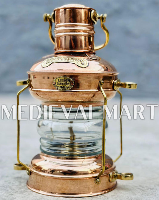 MEDIEVALMART Nautical Vintage Shiny Brass Clear Glass Ship Oil Lamp - Personal Engraving Marine Lantern