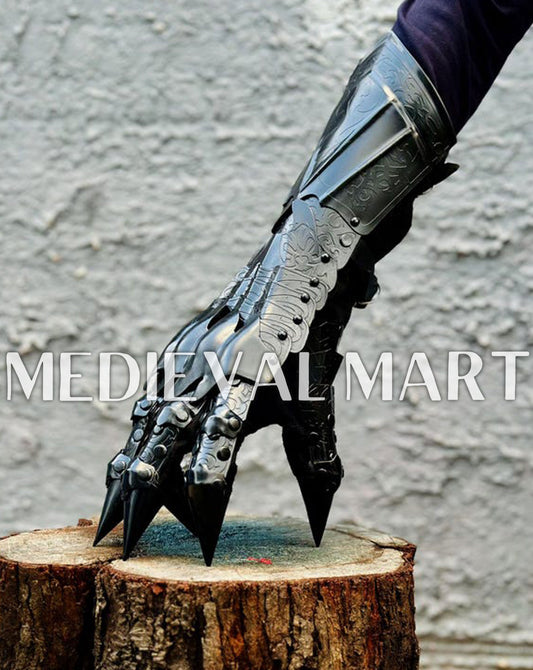 MEDIEVALMART LOTR Ringwraith Nazgûl-Inspired Black Gauntlet Steel Medieval Armor Gloves