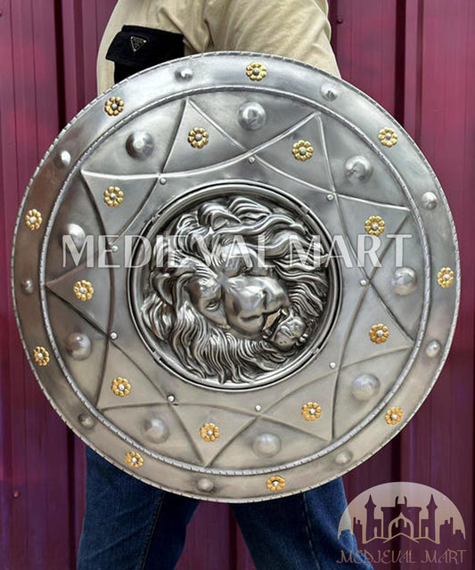 MEDIEVALMART Medieval Spartan Exclusive Lion Face Shield Antique Finish | Gift for Dad