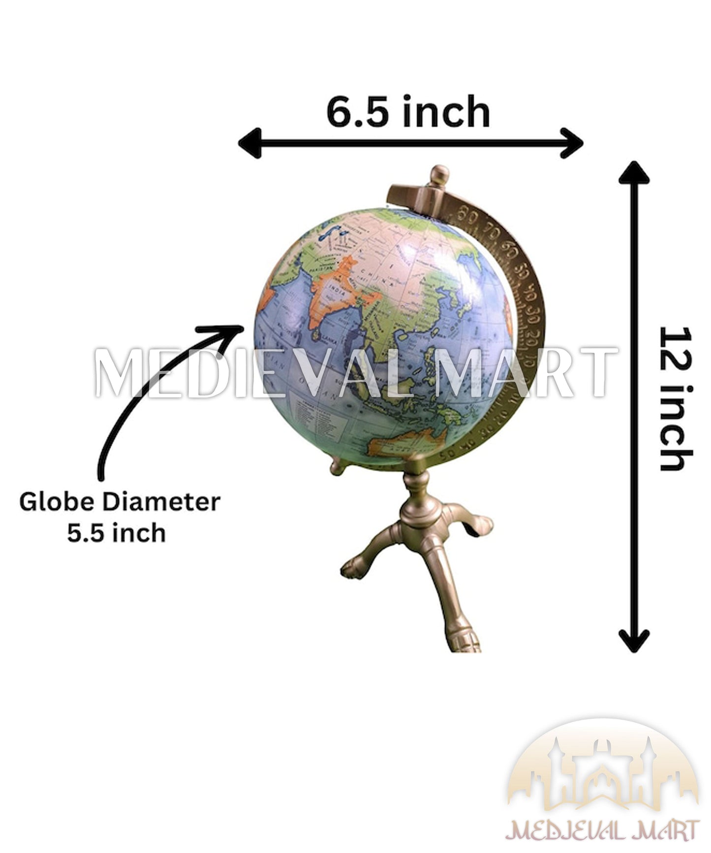 MEDIEVALMART Handmade Vintage Replogle 12” Diameter Globe, with antique brass The Crafted Delight