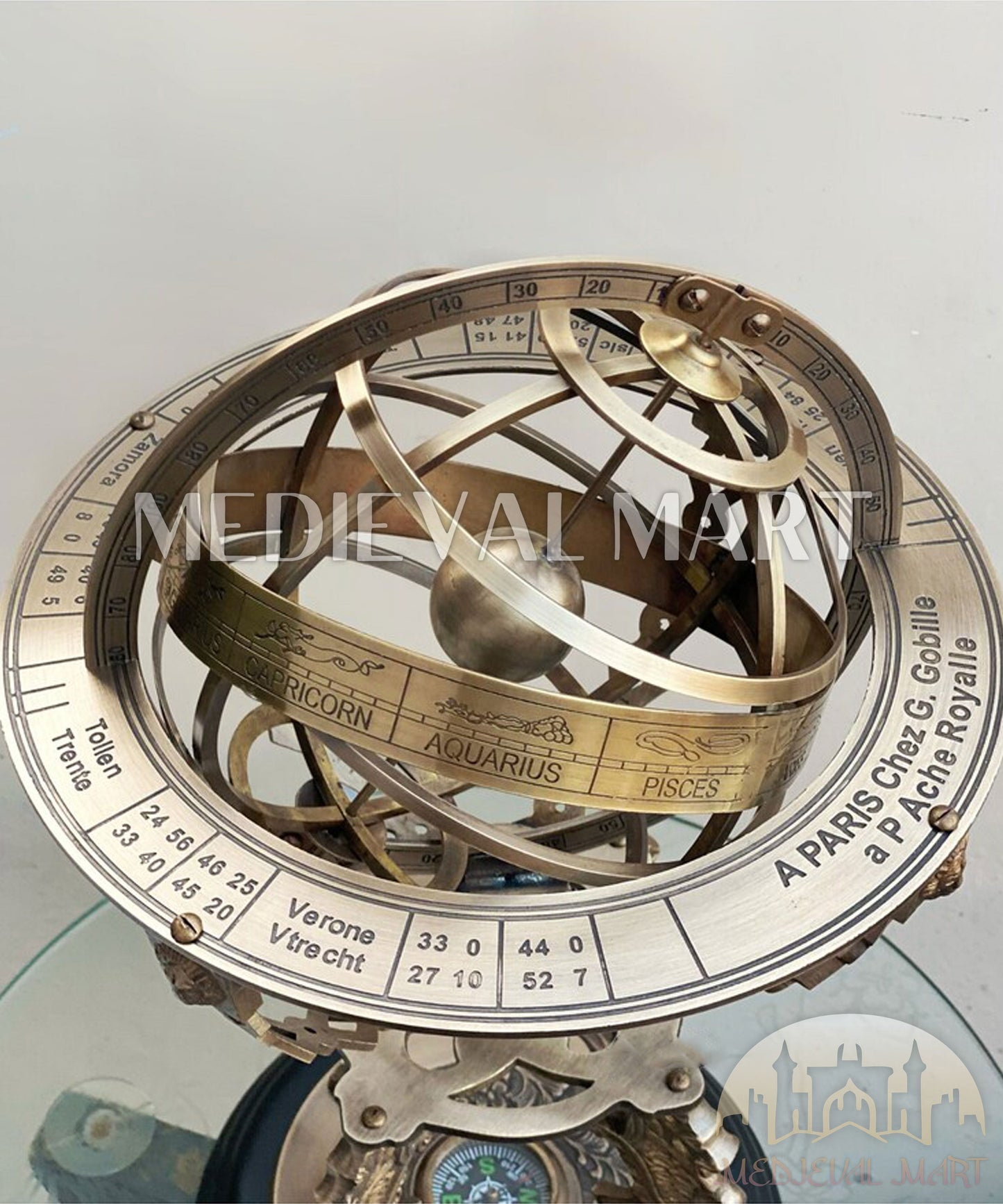 MEDIEVALMART Brass Armillary Sphere Globe: Celestial Navigation Decor with Compass Gift for Mom