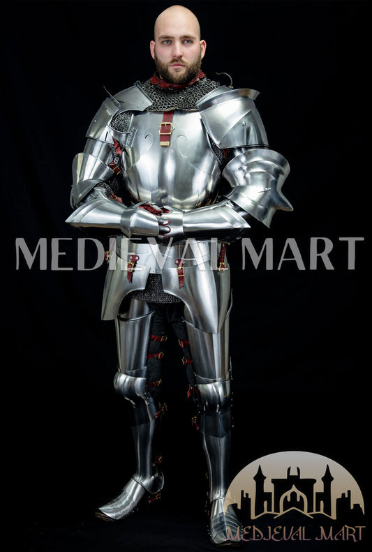 MEDIEVALMART 14th-Cen European English Hardend Steel Plate Armor Buff Polish W/H Houndskull Closed Bascinet