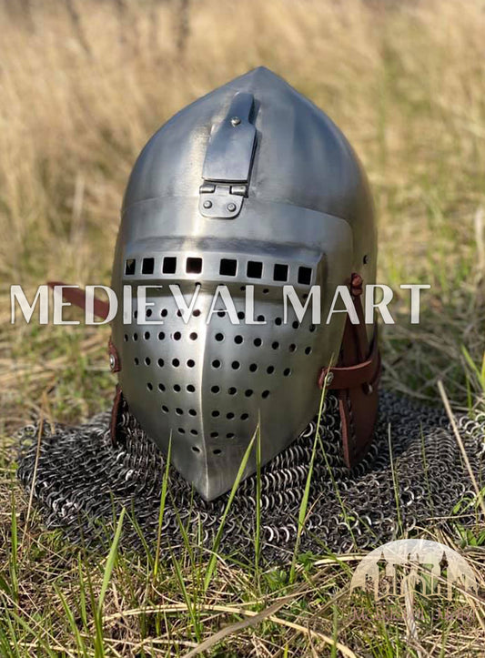 MEDIEVALMART 14th-Century Medieval LOB Nurnberg Klappvisor Combat Helmet