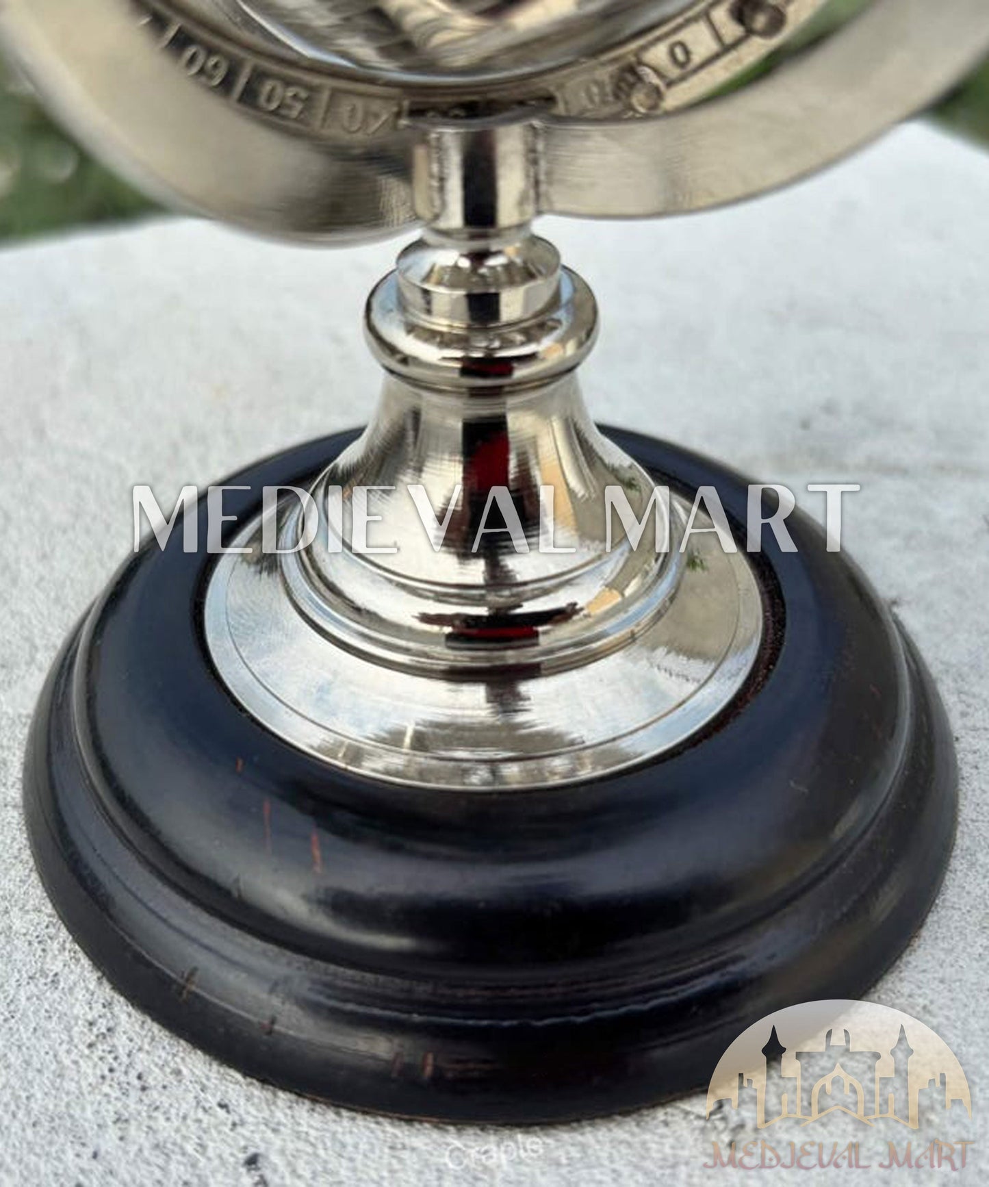 MEDIEVALMART Handmade Nickel Brass Celestial Globe: Zodiac Armillary Sphere on Wood Base Gift for Mom