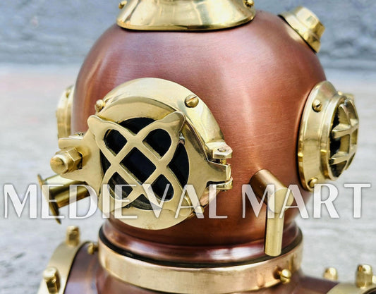 MEDIEVALMART 6"INCH Brown Diving Helmet With Wooden Base