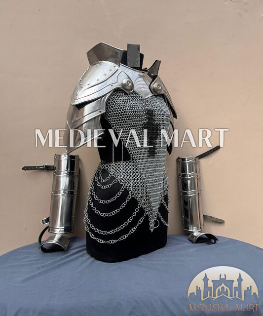 MEDIEVALMART (Isolara Dragonplate) Women’s Armor W/H Silver (Dragonfang) Jesus Chainmail + Arms Armor