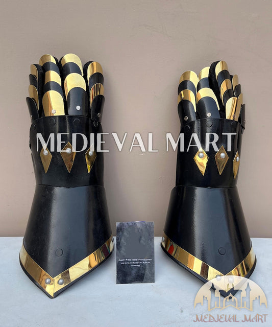 MEDIEVALMART LOTR Witcher Sauron-Inspired Exclusive Black Gauntlet Edition Set with Gold Deco - Cosplay Gloves Armor