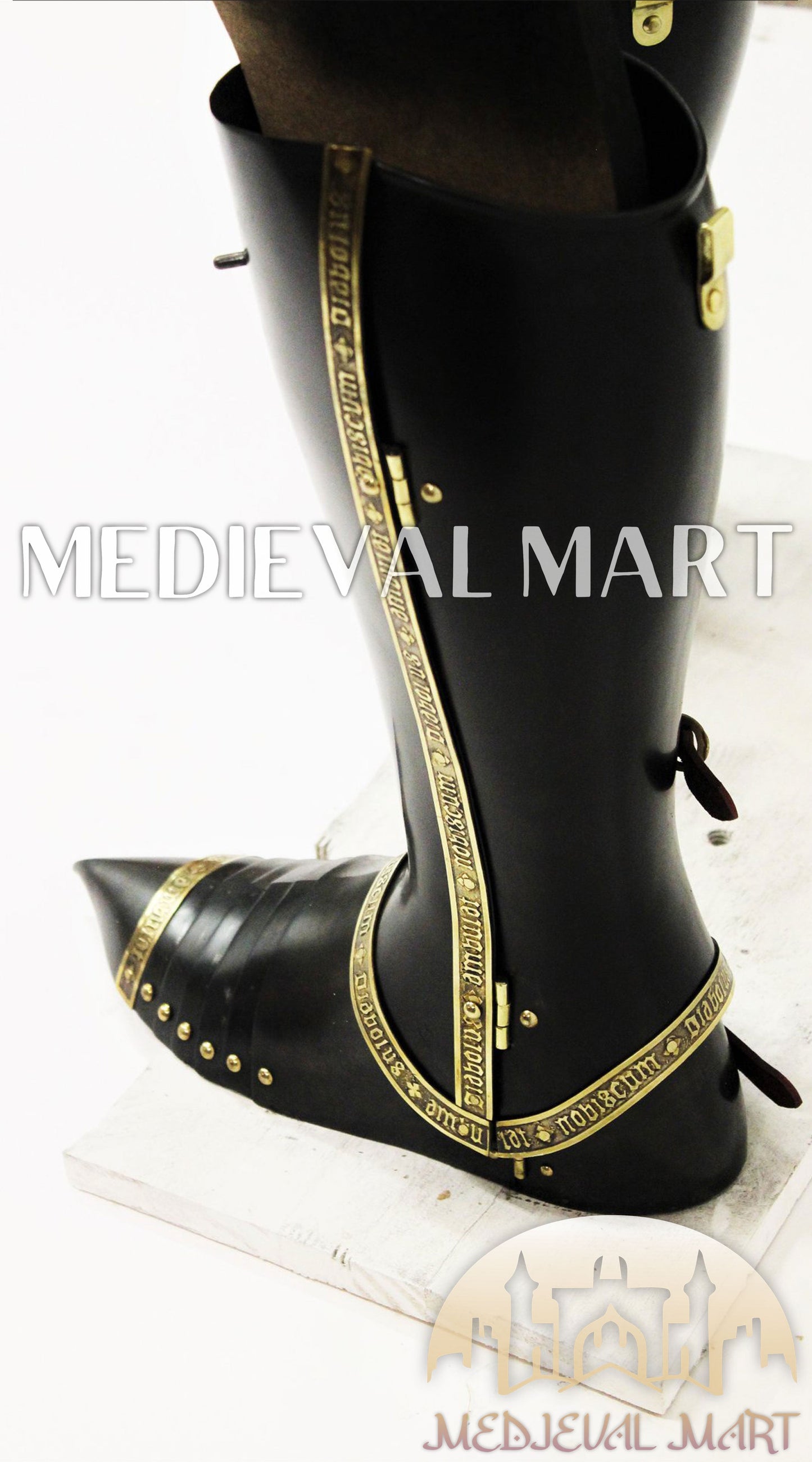 MEDIEVALMART Dark Paladin Imperial Guard Knight Black & Brass Deco Full Body Metal Armor Costume W/H Houndskull