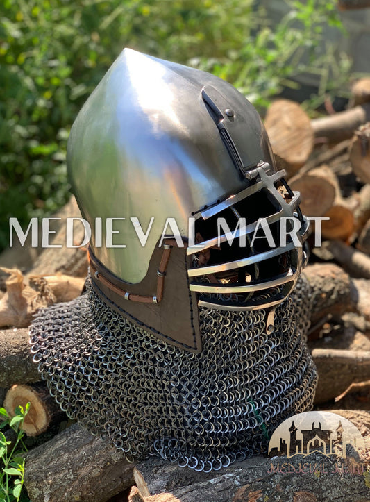 MEDIEVALMART 14th-Century Limited Collection "Wolf Ribs" & "Norman" Bacinet Helmet