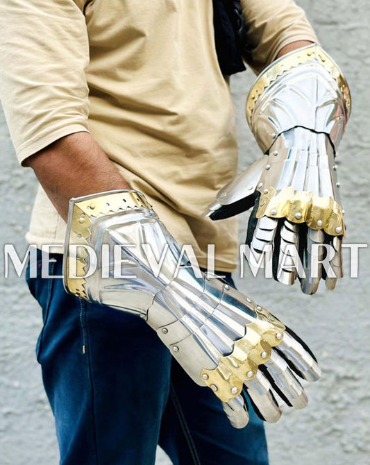 MEDIEVALMART Medieval Knight Steel Gothic Gauntlet Armor Set - LARP Armor