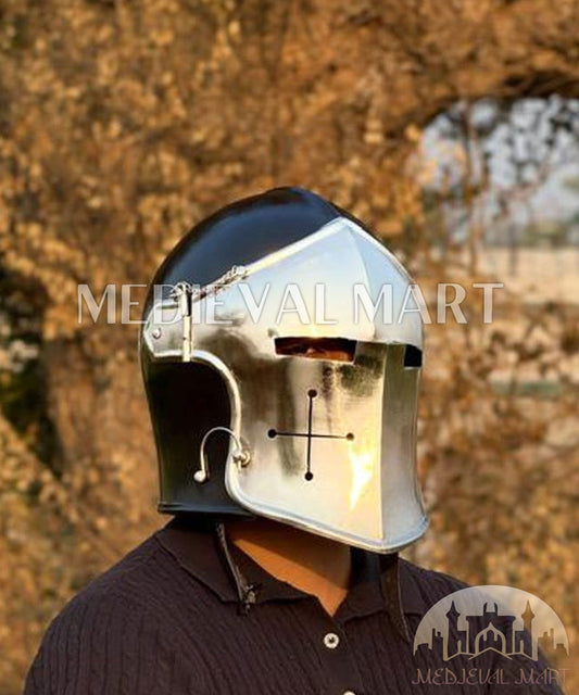 MEDIEVALMART Medieval Knight Armor 18g Mild Steel Black Barbuta Helmet for LARP or Cosplay - Gift For Dad
