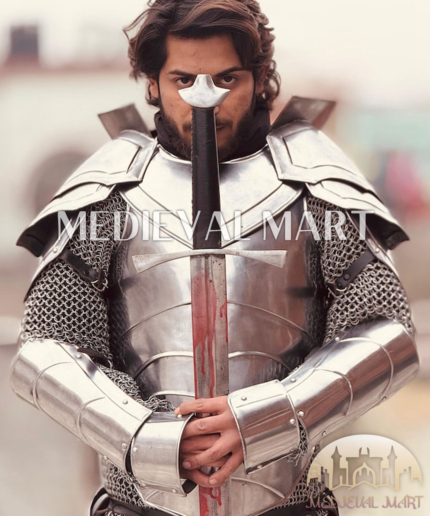 MEDIEVALMART Armure complète de chevalier médiéval en acier prête au combat