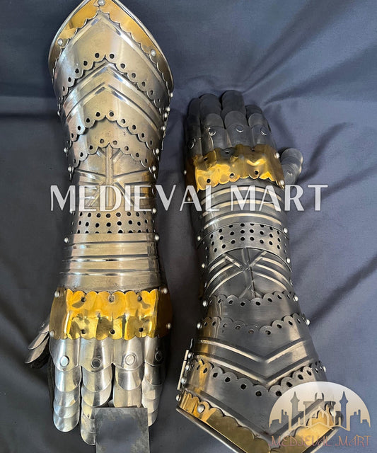 MEDIEVALMART European Royal Knights Guard Hand Gauntlet Costume - LARP Gloves Armor