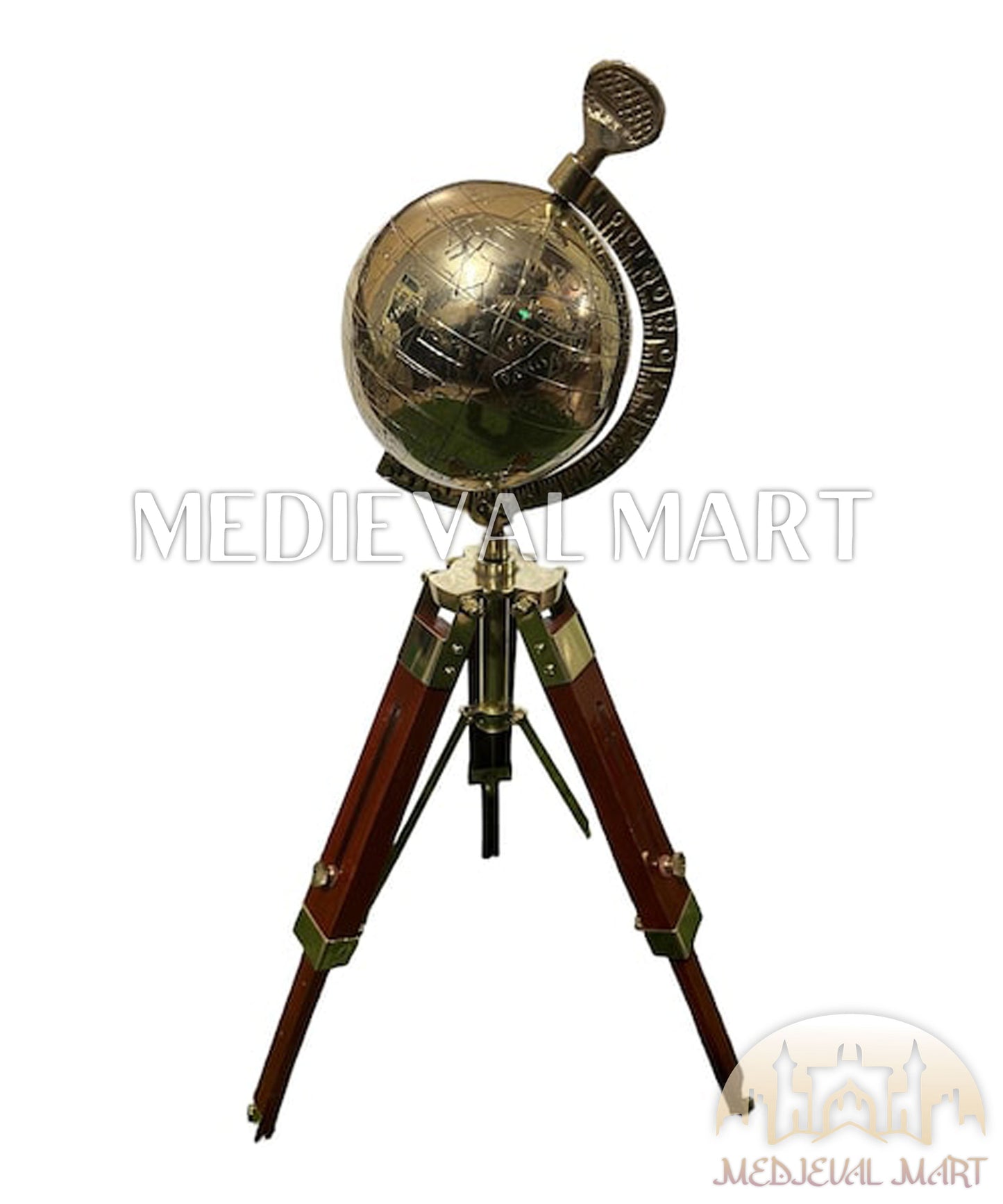 MEDIEVALMART Handmade Brass Armillary Sphere Globe: Wooden Tripod, Nautical Decor Gift for Mom or Dad