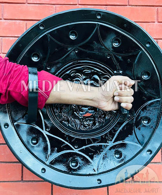 MEDIEVALMART Medieval Lion Face Spartan Shield Antique Finish | Gift For Dad