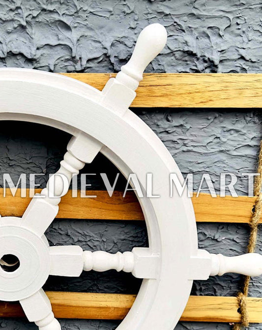 MEDIEVALMART Nautical Ship Wheel White Finish - Personal Engraving Marine Wall Decor
