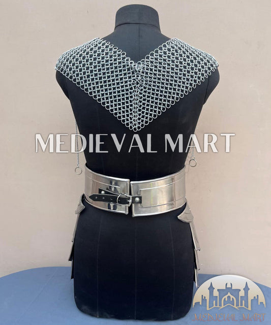 MEDIEVALMART Women’s Silver (MoonFire) Chainmail Frost Belt + Hip Armor