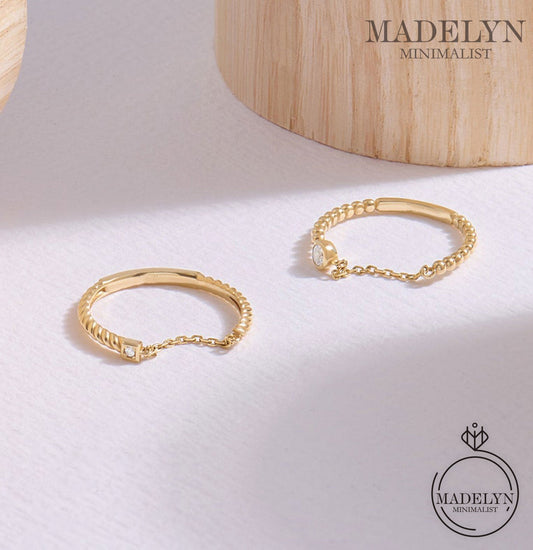 MADELYN MINIMALIST 14k Solid Minimalist Open Chain Link Twist Ring for Women, Dainty Stackable Ring | Gift For Valentine's day