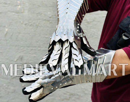 MEDIEVALMART LOTR Witcher Sauron-Inspired Silver Gauntlet - Cosplay Gloves Armor