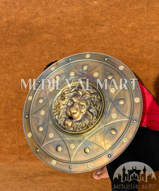 MEDIEVALMART Medieval Lion Face Spartans Shield Two Finish Brown or Silver | Gift for Dad