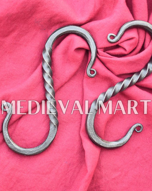 MEDIEVALMART Hand forged Twisted Heavy-Duty S Hook Set Of 2 Rustic Design