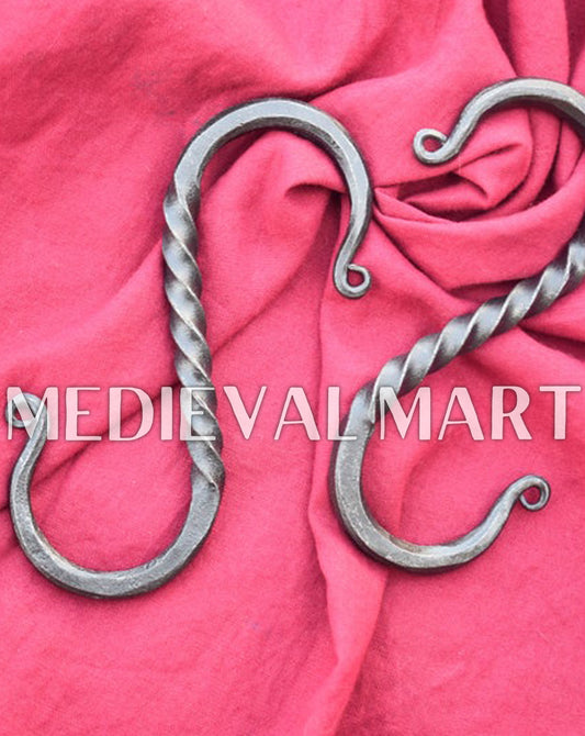 MEDIEVALMART Hand forged Twisted Heavy-Duty S Hook Set Of 2 Rustic Design