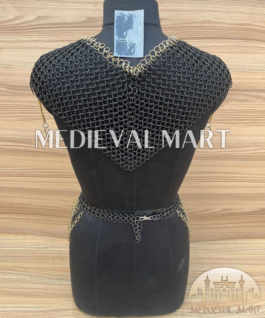 MEDIEVALMART Women’s Black (Sable Knight) Chainmail Armor W/H Skirt