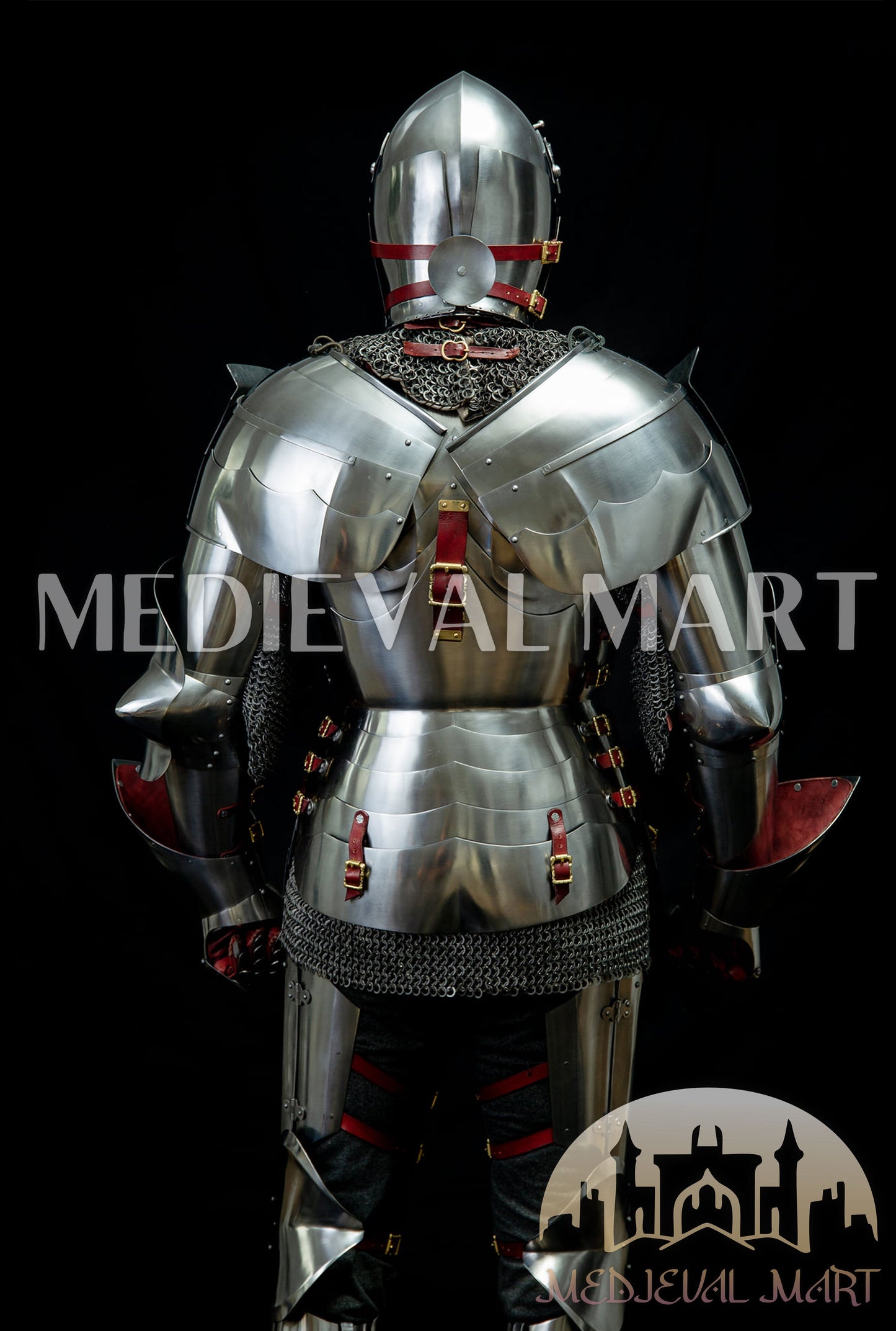 MEDIEVALMART 14th-Cen European English Hardend Steel Plate Armor Buff Polish W/H Houndskull Closed Bascinet